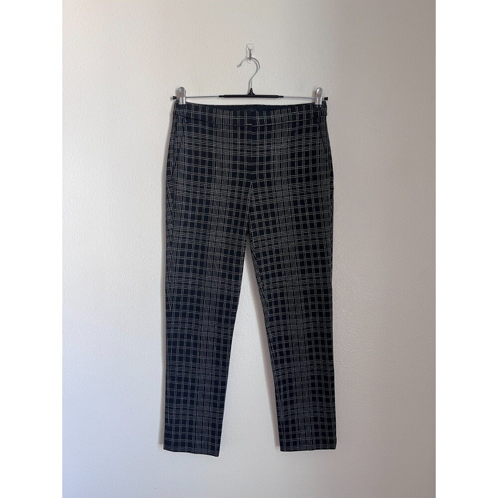 Theory Women's Testra 2B Structured Knit Pant Windowpane Plaid Black Size US 4